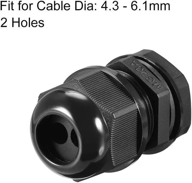 Alt view image 2 of 4 - M20 Cable Gland 2 Holes Waterproof IP68 Nylon Joint Adjustable Locknut for 4.3-6.1mm Dia Wire