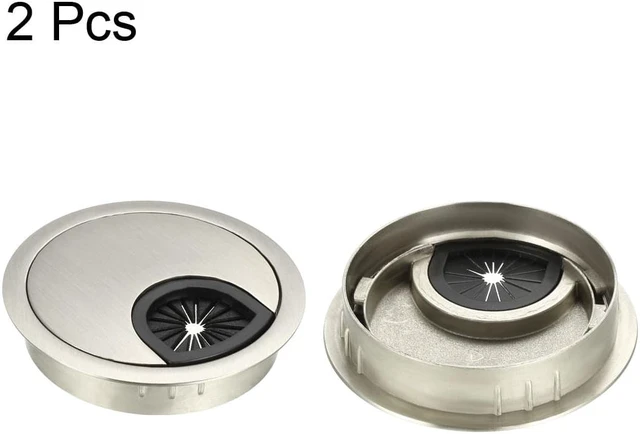 Alt view image 4 of 4 - Cable Hole Cover, 2-3/8" Zinc Alloy Desk Grommet for Wire Organizer, 2 Pcs (Wire Drawing, Silver)