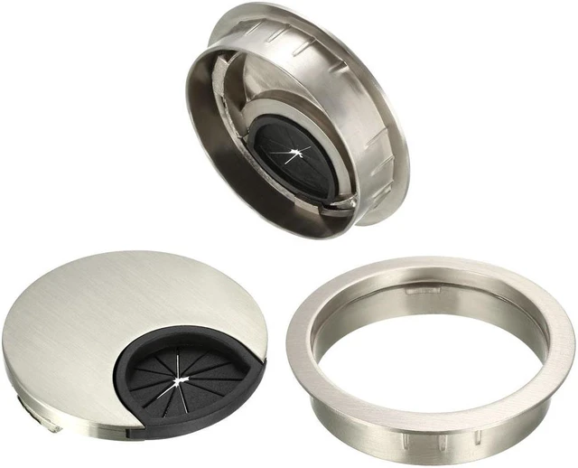 Alt view image 3 of 4 - Cable Hole Cover, 2-1/8" Zinc Alloy Desk Grommet for Wire Organizer, 2 Pcs (Wire Drawing, Silver)
