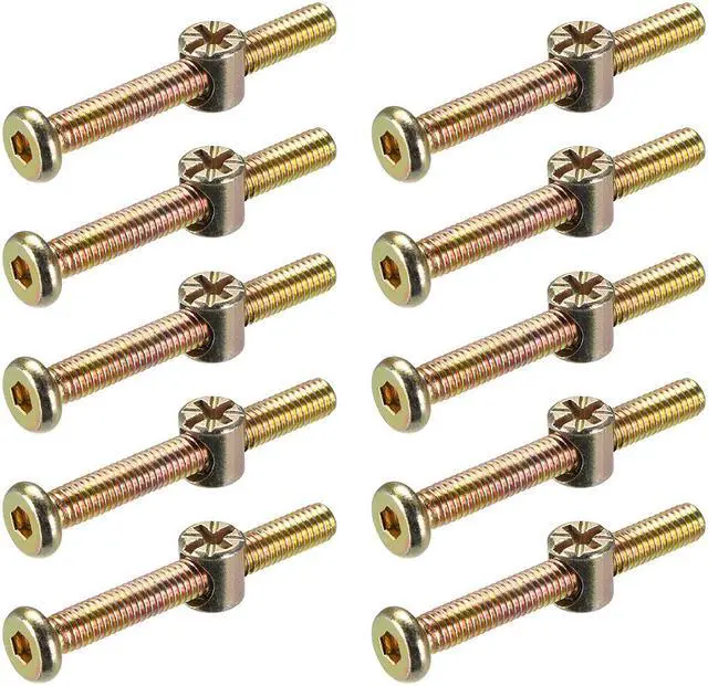 Main image of M6 x 50mm Furniture Bolts Nut Set Hex Socket Screw with Barrel Nuts Phillips-Slotted Zinc Plated 10 Sets