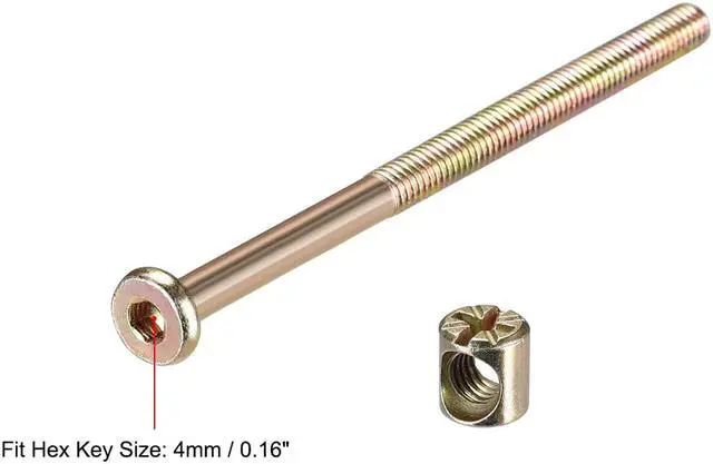 Alt view image 4 of 4 - M6 x 110mm Furniture Bolts Nut Set Hex Socket Screw with Barrel Nuts Phillips-Slotted Zinc Plated 10 Sets