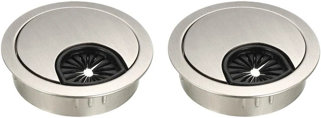 Main image of Cable Hole Cover, 2" Zinc Alloy Desk Grommet for Wire Organizer, 2 Pcs (Wire Drawing, Silver)
