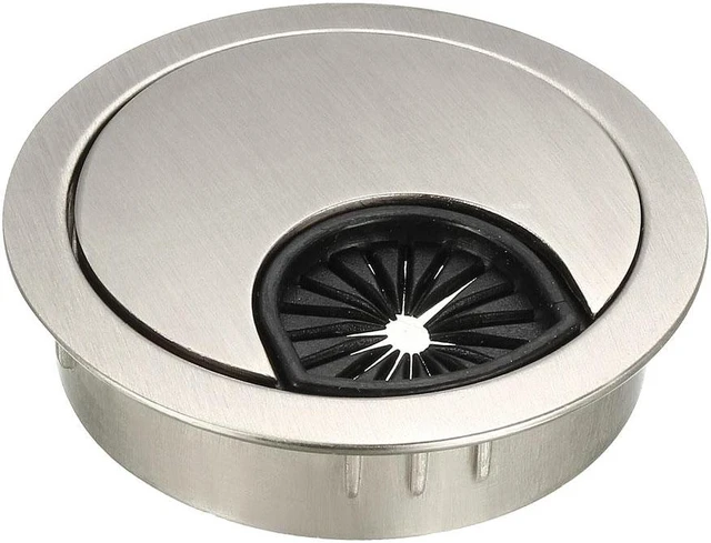 Main image of Cable Hole Cover, 2" Zinc Alloy Desk Grommet for Wire Organizer (Wire Drawing, Silver)