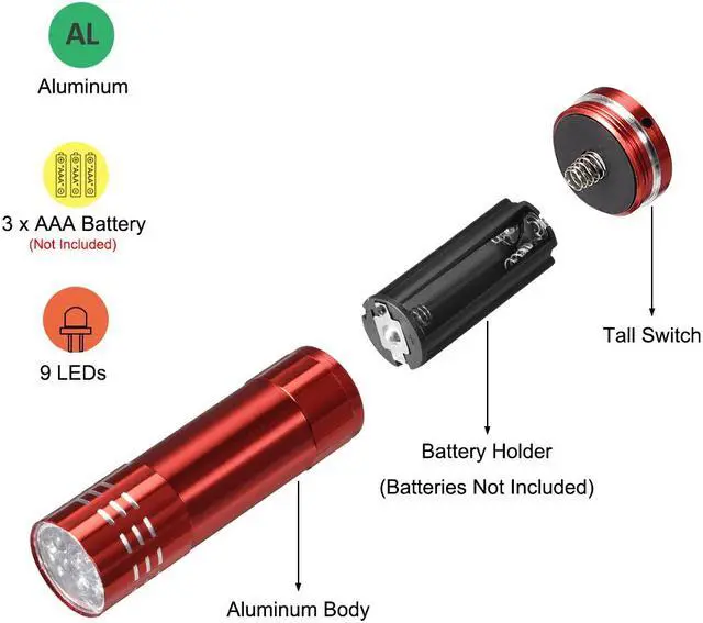Alt view image 2 of 5 - UV Mini 9 LED Aluminum Flashlight Ultraviolet Blacklight Torch with Lanyard AAA Battery Not Included Red for Pet Stains, Bed Bug and Scorpions