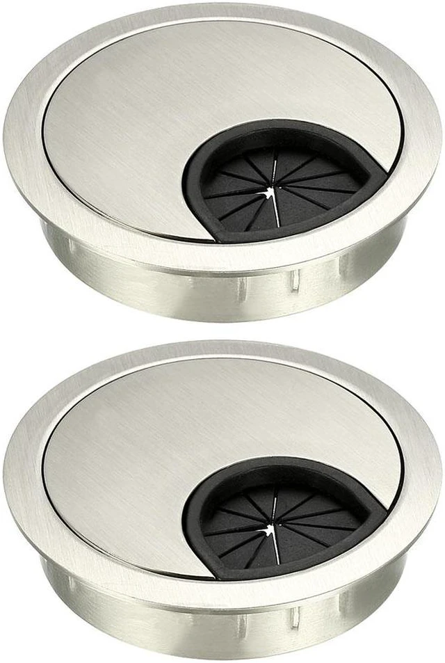 Main image of Cable Hole Cover, 2-1/8" Zinc Alloy Desk Grommet for Wire Organizer, 2 Pcs (Wire Drawing, Silver)