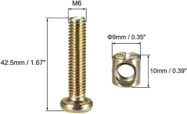 Alt view image 3 of 4 - M6 x 40mm Furniture Bolts Nut Set Hex Socket Screw with Barrel Nuts Phillips-Slotted Zinc Plated 20 Sets