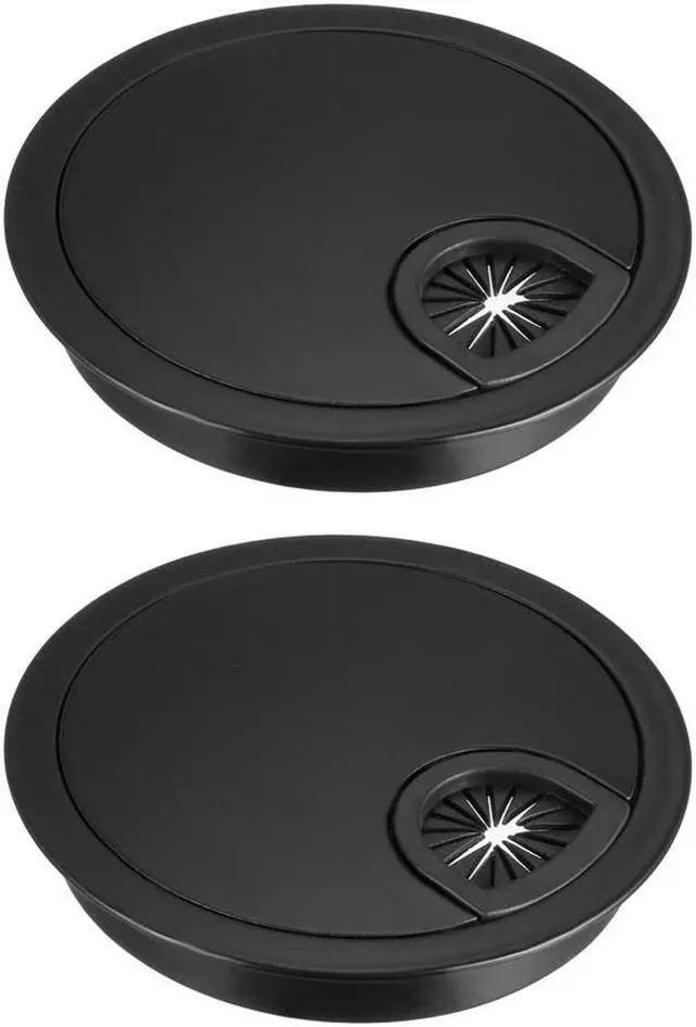 Main image of Cable Hole Cover, 3-1/8" Zinc Alloy Desk Grommet for Wire Organizer, 2 Pcs (Black)