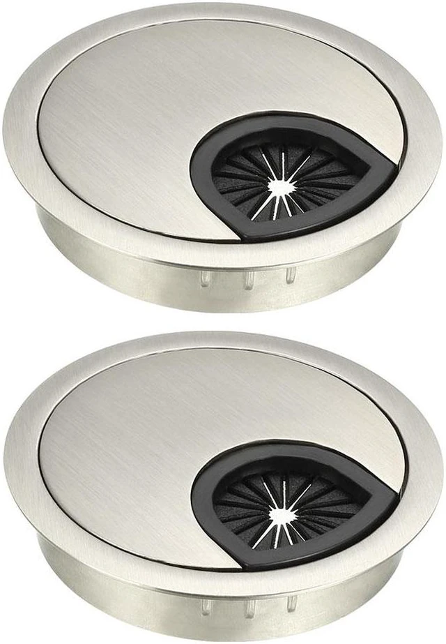 Main image of Cable Hole Cover, 2-3/8" Zinc Alloy Desk Grommet for Wire Organizer, 2 Pcs (Wire Drawing, Silver)