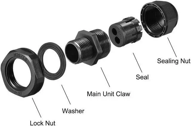 Alt view image 3 of 4 - M20 Cable Gland 2 Holes Waterproof IP68 Nylon Joint Adjustable Locknut for 4.3-6.1mm Dia Wire