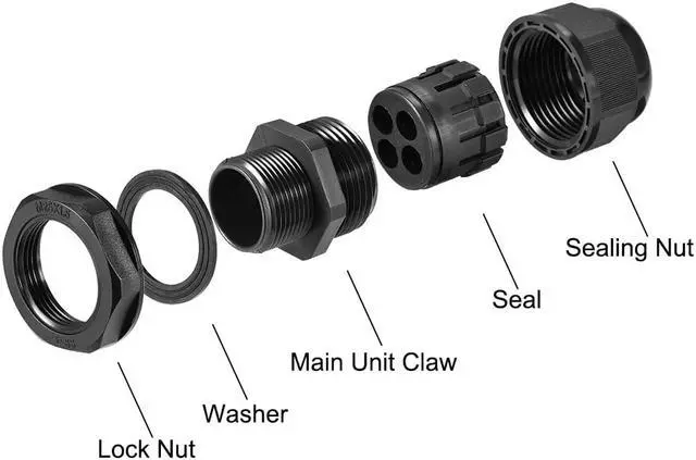 Alt view image 3 of 4 - M25 Cable Gland 4 Holes Waterproof IP68 Nylon Joint Adjustable Locknut for 4-6mm Dia Wire