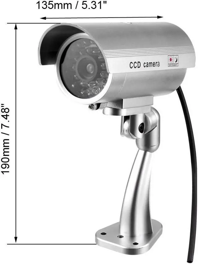 Alt view image 2 of 4 - Fake Security Camera Dummy CCTV Surveillance System with Blinking Red LED Warning Alert Light, Sticker for Home Outdoor Indoor Silver