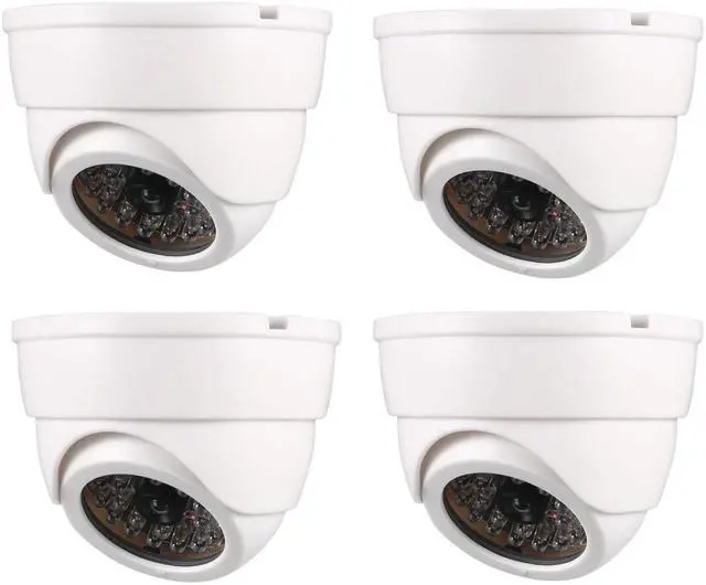 Main image of Fake Security Camera Dummy Dome CCTV with Blinking Red LED Warning Light for Home Outdoor Indoor White 4pcs