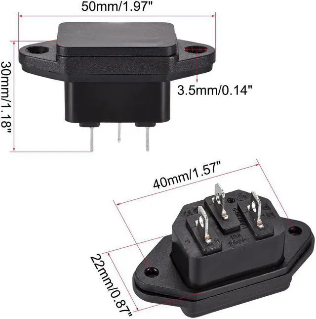Alt view image 2 of 3 - C14 Panel Mount Plug Adapter AC 250V 10A 3 Pins IEC Inlet Module Plug Power Connector Socket with cover