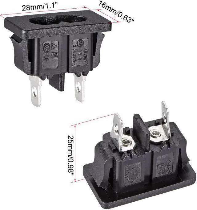 Alt view image 2 of 3 - C8 Panel Mount Plug Adapter 250V AC 2.5A 2 Pins IEC Inlet Module Plug Power Connector Socket Straight 5pcs