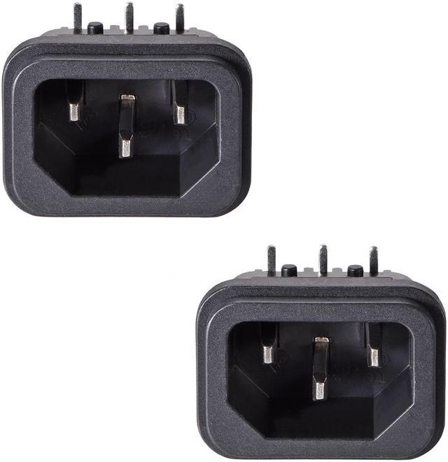 Panel Mount Plug Adapter AC 250V 10A/15A C14 3Pins IEC Inlet Module Plug  Power Connector Socket Right Angle Pack of 2