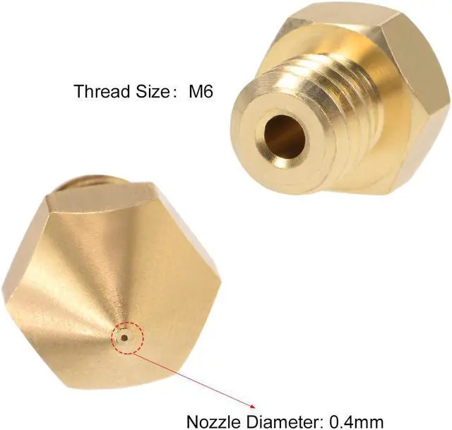 Alt view image 3 of 3 - 0.4mm 3D Printer Nozzle Head M6 Thread Replacement for MK8 1.75mm Extruder Print, Brass 4pcs