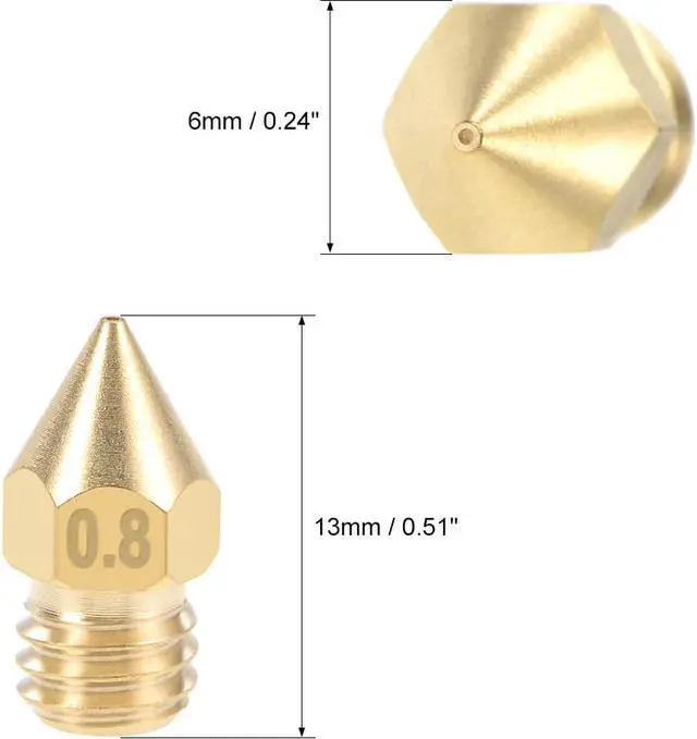 Alt view image 2 of 3 - 0.8mm 3D Printer Nozzle Head M6 Thread Replacement for MK8 1.75mm Extruder Print, Brass 6pcs