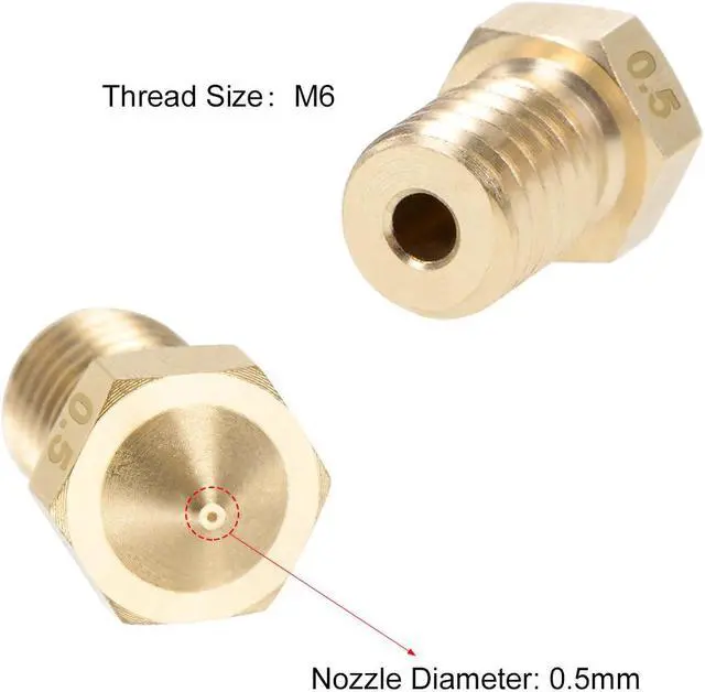 Alt view image 3 of 3 - 0.5mm 3D Printer Nozzle Head M6 Thread Replacement for V5 V6 1.75mm Extruder Print, Brass 5pcs