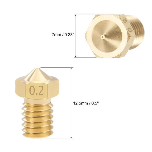 Alt view image 2 of 5 - 0.2mm 3D Printer Nozzle Head M6 Thread Replacement for V5 V6 1.75mm Extruder Print, Brass 2pcs