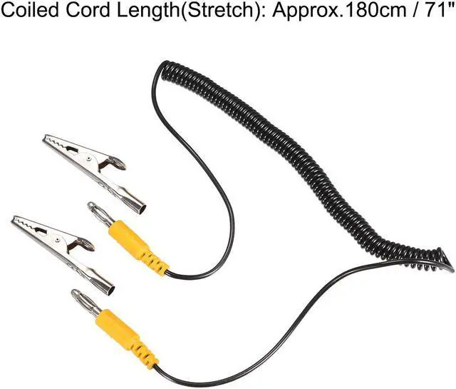 Alt view image 2 of 2 - Anti-Static ESD Grounding Cable Coiled Cord, with Double Alligator Clip Claw