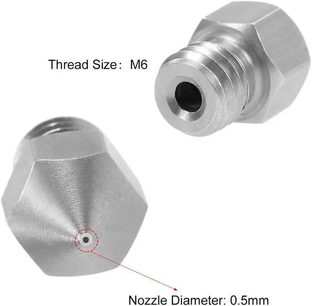 Alt view image 4 of 4 - 0.5mm 3D Printer Nozzles Head M6 Thread Replacement for MK8 1.75mm Extruder Print, Stainless Steel 5pcs