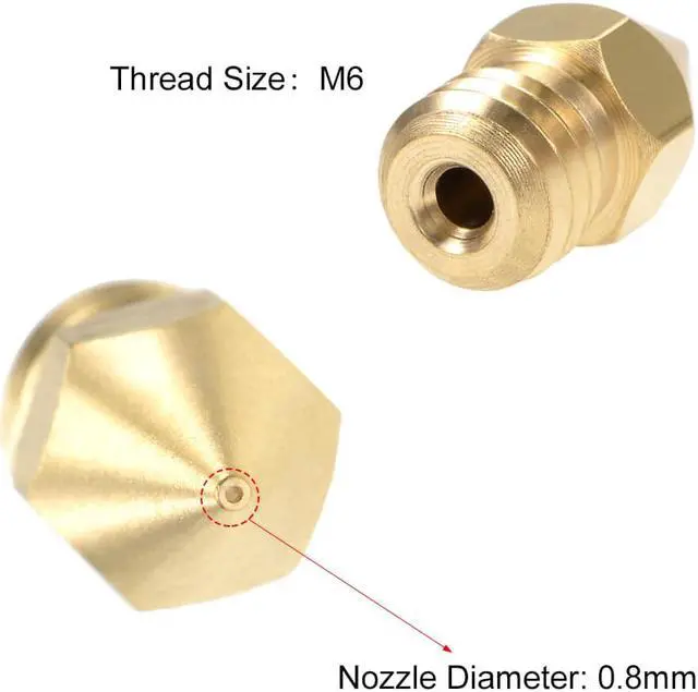 Alt view image 3 of 3 - 0.8mm 3D Printer Nozzle Head M6 Thread Replacement for MK8 1.75mm Extruder Print, Brass 6pcs