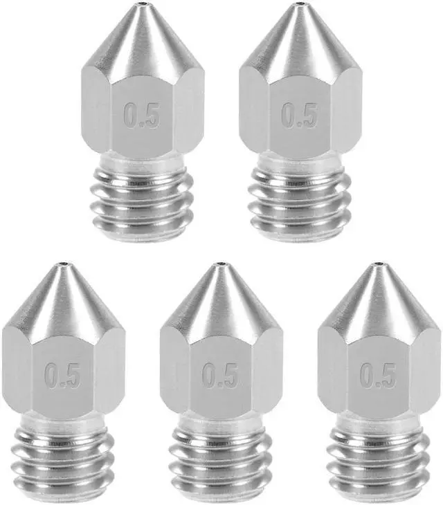 Main image of 0.5mm 3D Printer Nozzles Head M6 Thread Replacement for MK8 1.75mm Extruder Print, Stainless Steel 5pcs