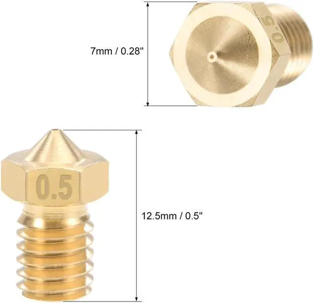 Alt view image 2 of 3 - 0.5mm 3D Printer Nozzle Head M6 Thread Replacement for V5 V6 1.75mm Extruder Print, Brass 5pcs