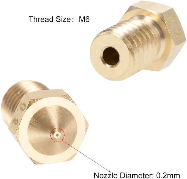 Alt view image 3 of 5 - 0.2mm 3D Printer Nozzle Head M6 Thread Replacement for V5 V6 1.75mm Extruder Print, Brass 2pcs