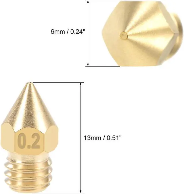 Alt view image 2 of 3 - 0.2mm 3D Printer Nozzle Head M6 Thread Replacement for MK8 1.75mm Extruder Print, Brass 5pcs