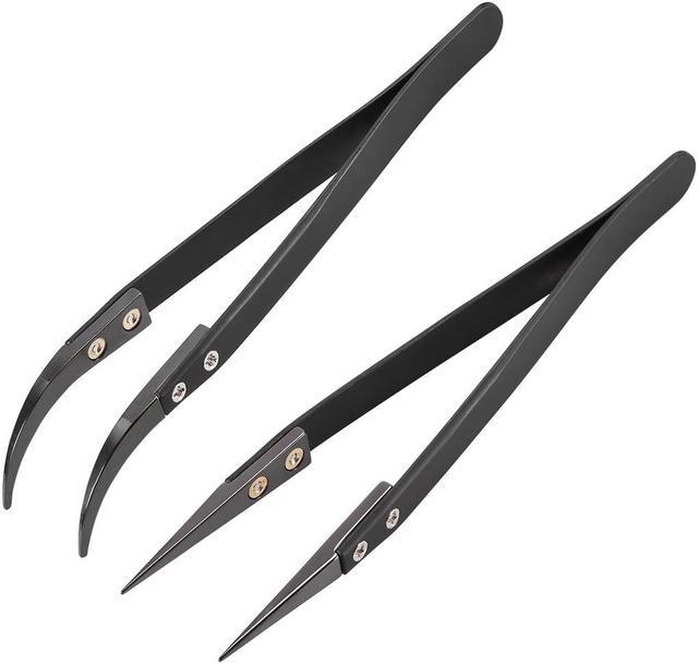 Precision Ceramic Tweezers Set Non-Conductive Heat Resistant Anti-Static  Straight Pointed Curved Tweezers for Pinching Coils While Firing, 2 Pack 