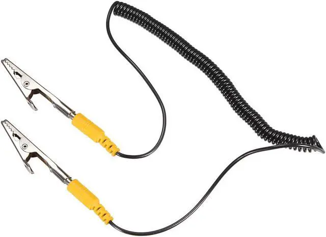 Main image of Anti-Static ESD Grounding Cable Coiled Cord, with Double Alligator Clip Claw