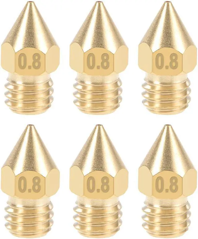 Main image of 0.8mm 3D Printer Nozzle Head M6 Thread Replacement for MK8 1.75mm Extruder Print, Brass 6pcs
