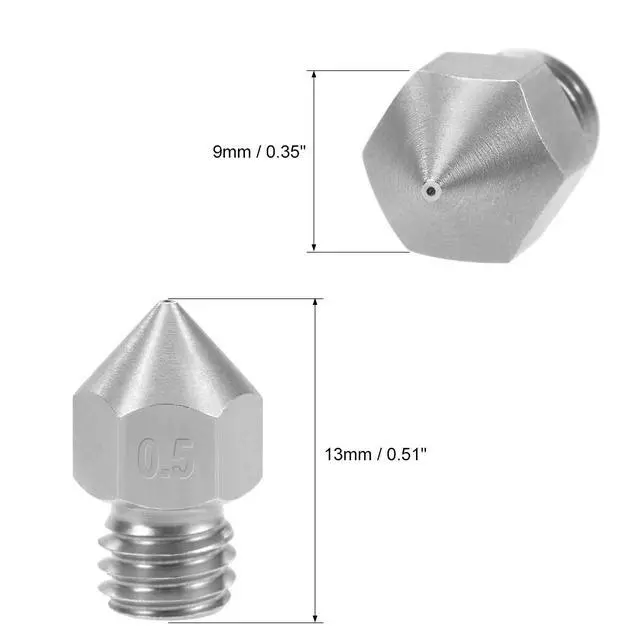 Alt view image 2 of 4 - 0.5mm 3D Printer Nozzles Head M6 Thread Replacement for MK8 1.75mm Extruder Print, Stainless Steel 5pcs