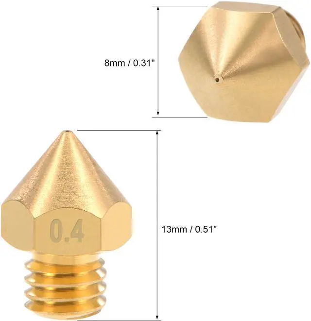 Alt view image 2 of 3 - 0.4mm 3D Printer Nozzle Head M6 Thread Replacement for MK8 1.75mm Extruder Print, Brass 4pcs