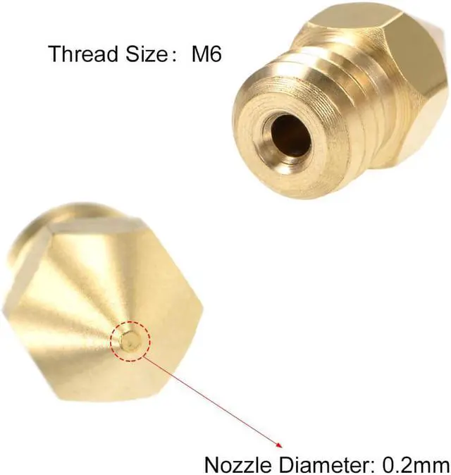 Alt view image 3 of 3 - 0.2mm 3D Printer Nozzle Head M6 Thread Replacement for MK8 1.75mm Extruder Print, Brass 5pcs
