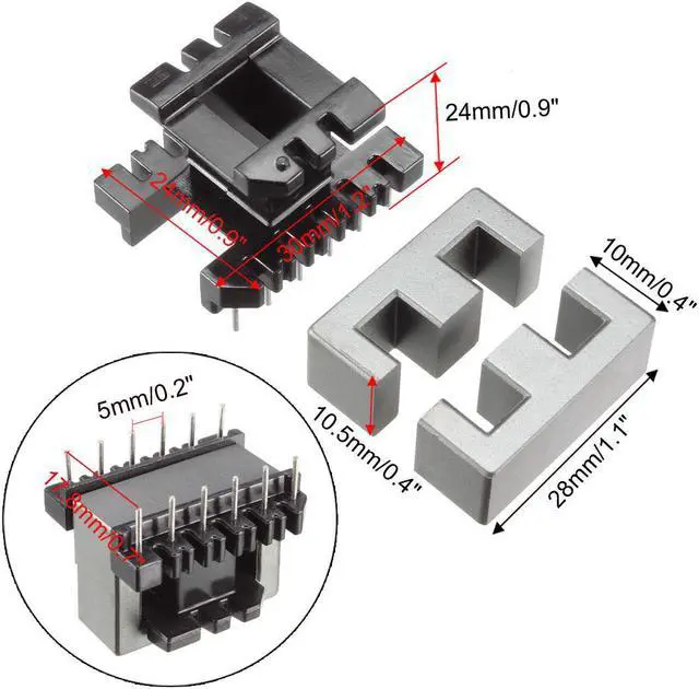 Alt view image 4 of 4 - 5 Sets EE28 6 with 6pin Transformer Bobbin PC40 Ferrite Core Vertical 10 Ferrite Halves and 5 Bobbin