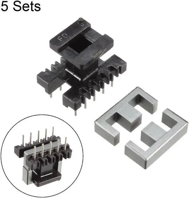 Alt view image 2 of 4 - 5 Sets EE19 5 with 5pin Transformer Bobbin PC40 Ferrite Core Vertical 10 Ferrite Halves and 5 Bobbin
