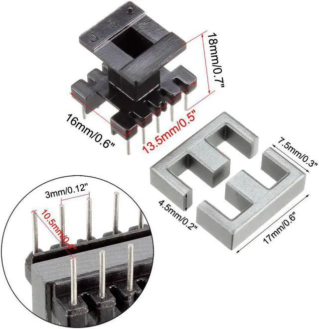 Alt view image 4 of 4 - 10 Sets EE16 5 with 5pin Transformer Bobbin PC40 Ferrite Core Vertical 20 Ferrite Halves and 10 Bobbin