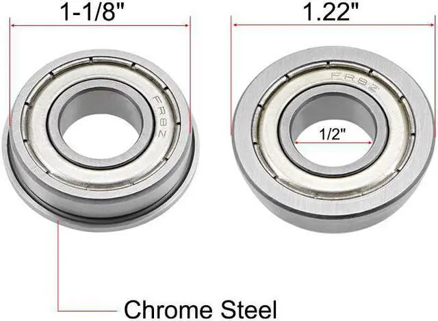 Alt view image 2 of 3 - FR8ZZ Flange Ball Bearing, 1/2"x1-1/8"x5/16" Shielded Chrome Bearing 4pcs