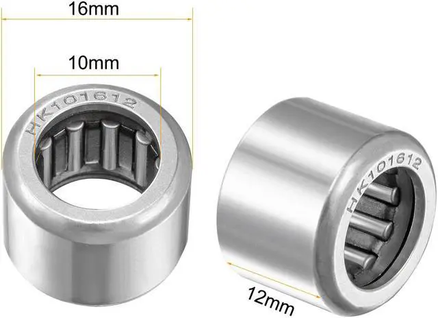 Alt view image 2 of 4 - HK101612 Drawn Cup Needle Roller Bearings, Open End, 10mm Bore, 16mm OD, 12mm Width 7800N Static Load 6700N Dynamic Load 19000rpm Limiting Speed 4pcs