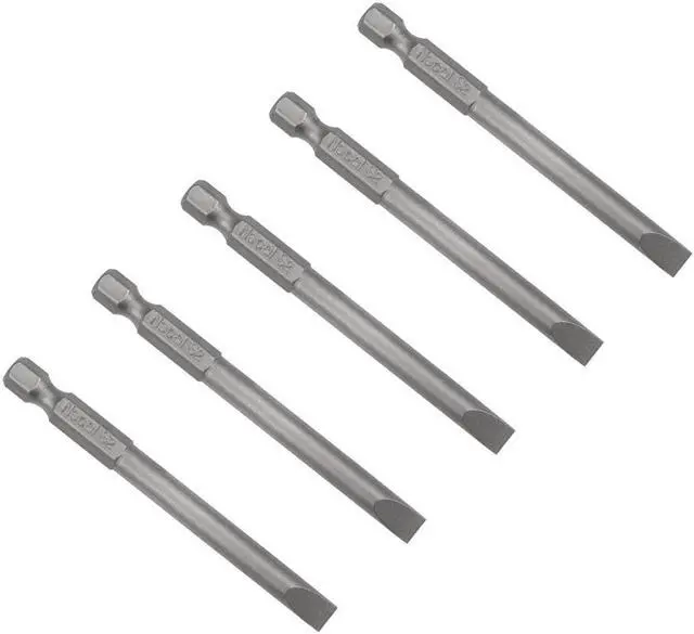 Main image of 5pcs Slotted Bits 1/4 Inch Hex Shank 75mm Length Magnetic Screwdriver SL6 Screw Driver Bit S2 Alloy Steel