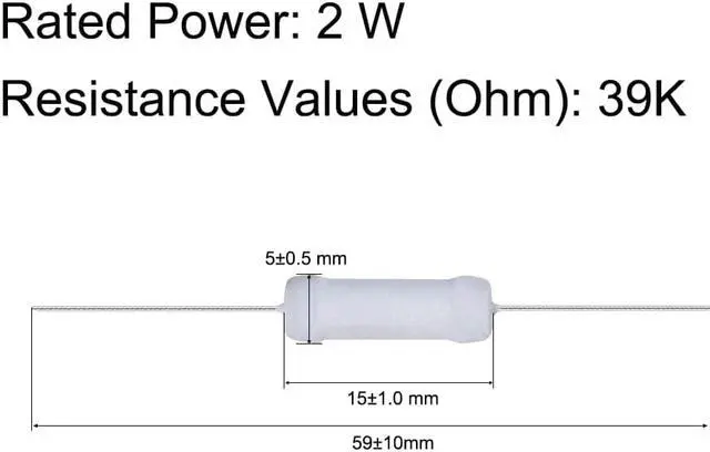 Alt view image 2 of 5 - 30 Pcs Metal Oxide Film Resistor, 5% Tolerance, Axial, 2W, Flame Proof, 39K Ohm Resistance for DIY Electronic Projects and