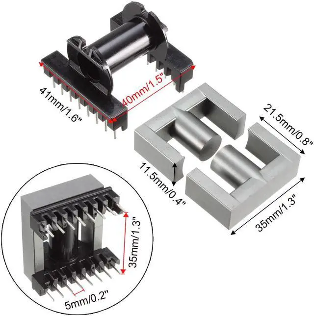 Alt view image 4 of 4 - 2 Sets EC35 8 with 8pin Transformer Bobbin PC40 Ferrite Core 4 Ferrite Halves and 2 Bobbin