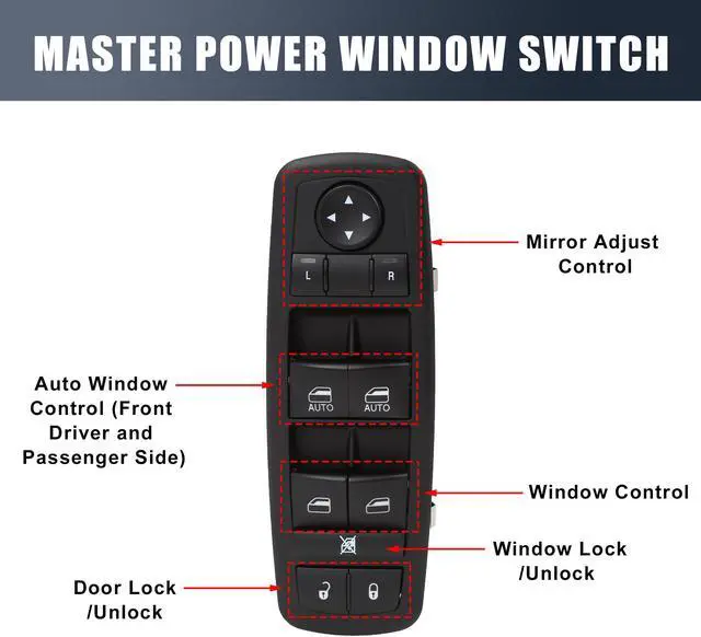 Alt view image 3 of 7 - 4602863AD 4602863AB Power Master Window Switch Driver Side for 2009-2012 Dodge Ram