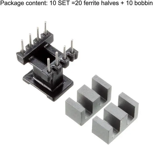 Alt view image 3 of 4 - 10 Sets EE10 4 with 4pin Transformer Bobbin PC40 Ferrite Core Vertical 20 Ferrite Halves and 10 Bobbin