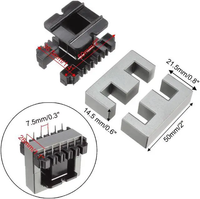 Alt view image 4 of 4 - 2 Sets EE50 6 with 6pin Transformer Bobbin PC40 Ferrite Core 4 Ferrite Halves and 2 Bobbin