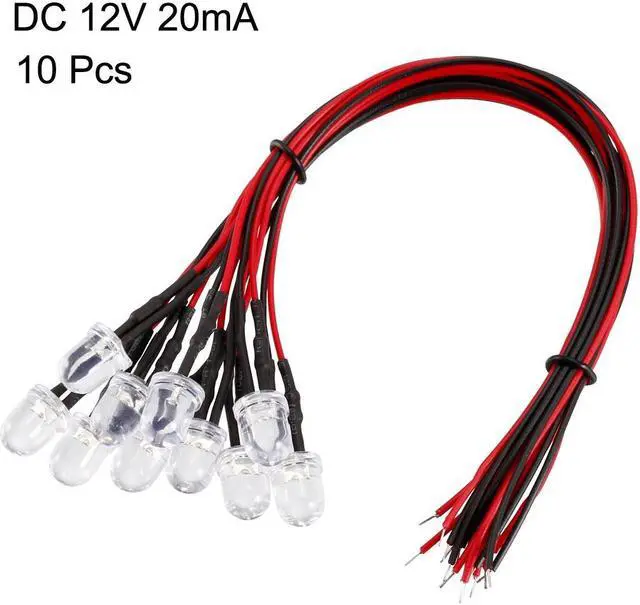 Alt view image 2 of 4 - Prewired LED Light - DC 12V 20mA 8mm Pre Wired 12 Volt LEDs Emerald Green - 10pcs