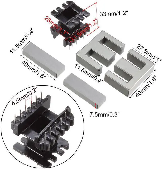 Alt view image 4 of 4 - 2 Sets EI40 6 with 6pin Transformer Bobbin PC40 Ferrite Core