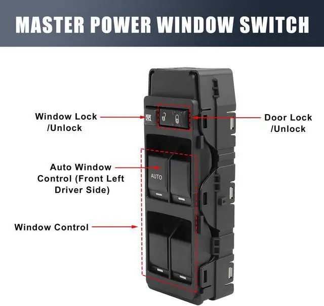 Alt view image 3 of 7 - 4602780AA Car Power Window Master Switch Driver Side with 1 Single Auto Button for Chrysler Sebring Dodge Avenger Charger Jeep Patriot
